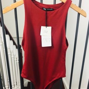 Zara Dark Red Sleeveless Bodysuit Small NWT